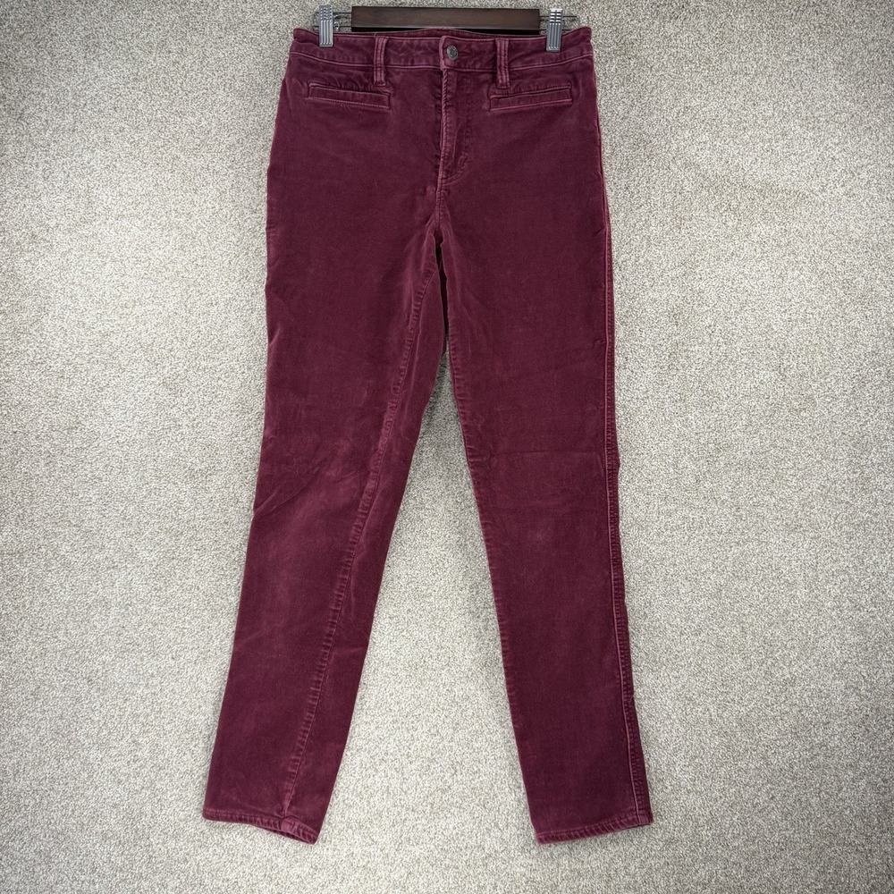 Lands' End Burgundy Velvet Pants Midrise Slim Leg Woman's Size 6 Velour Stretch